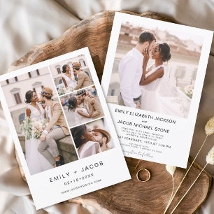 Invitación Elegante Boda blanco minimalista de cinco fotos