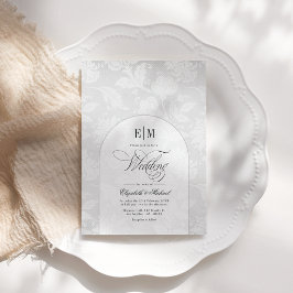 Invitación Elegante Boda blanco monograma de arco de encaje v