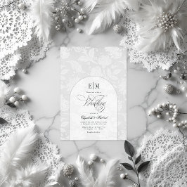 Invitación Elegante Boda blanco monograma de arco de encaje v