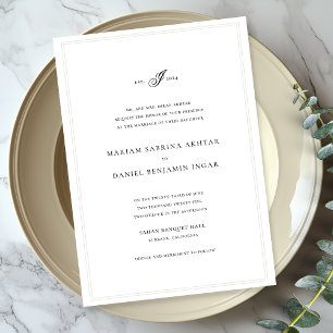 Invitación Elegante Boda blanco monograma de caligrafía simpl