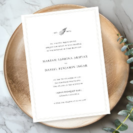 Invitación Elegante Boda blanco monograma de caligrafía simpl