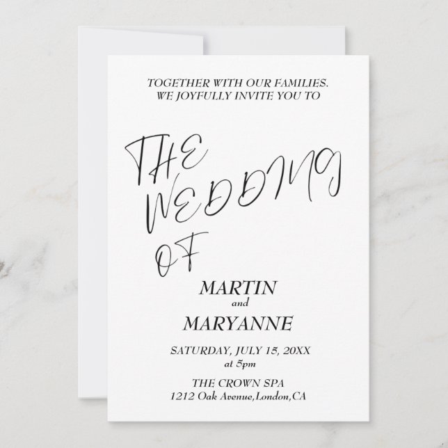 Invitación Elegante Boda blanco negro (Anverso)