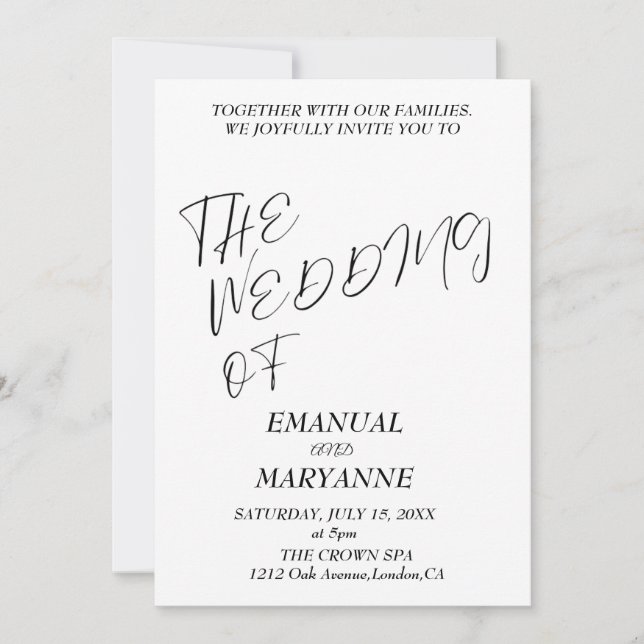 Invitación Elegante Boda blanco negro (Anverso)