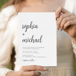 Invitación Elegante Boda blanco negro con letras de mano
