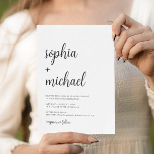 Invitación Elegante Boda blanco negro con letras de mano