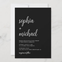 Elegante Boda blanco negro con letras de mano