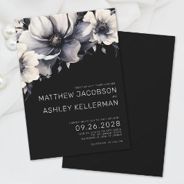Invitación Elegante Boda blanco negro floral