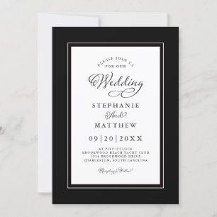 Invitación Elegante Boda blanco negro fronteras elegantes y