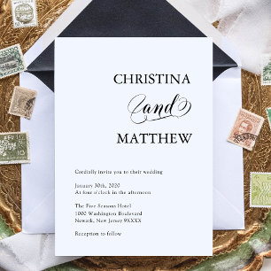 Invitación Elegante Boda blanco negro Minimalista