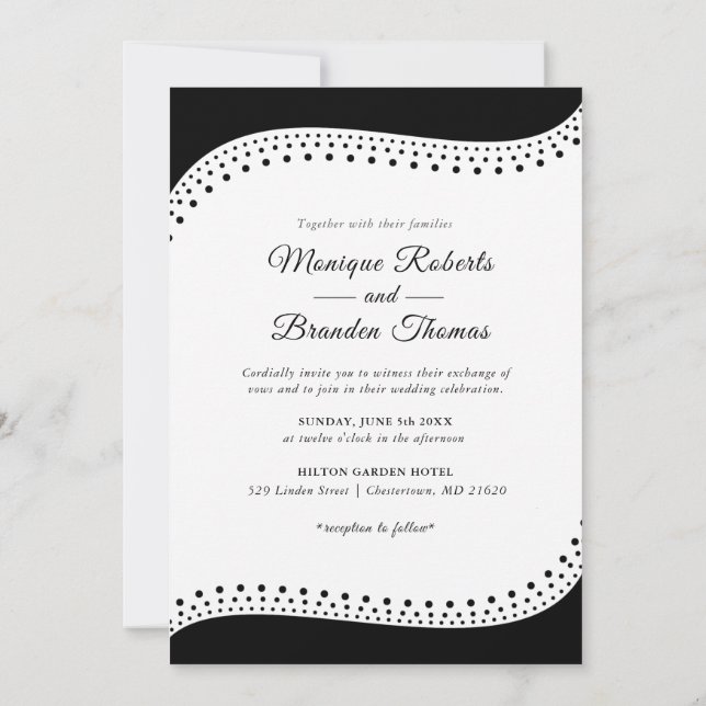 Invitación Elegante Boda blanco/negro punteado (Reverso)