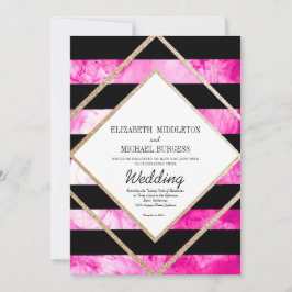 Invitación Elegante Boda blanco negro rosado y dorado cobre