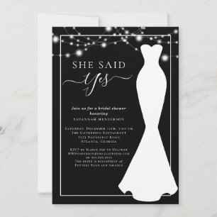 Invitación Elegante Boda blanco negro vestido ducha de novia