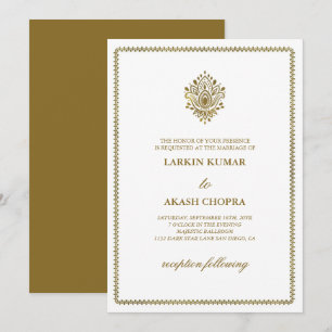 Invitación Elegante Boda Blanco Paisley Dorado