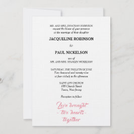 Invitación Elegante Boda Blanco Rosa Dos Corazones