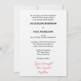 Invitación Elegante Boda Blanco Rosa Dos Corazones