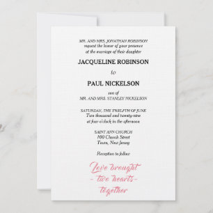 Invitación Elegante Boda Blanco Rosa Dos Corazones