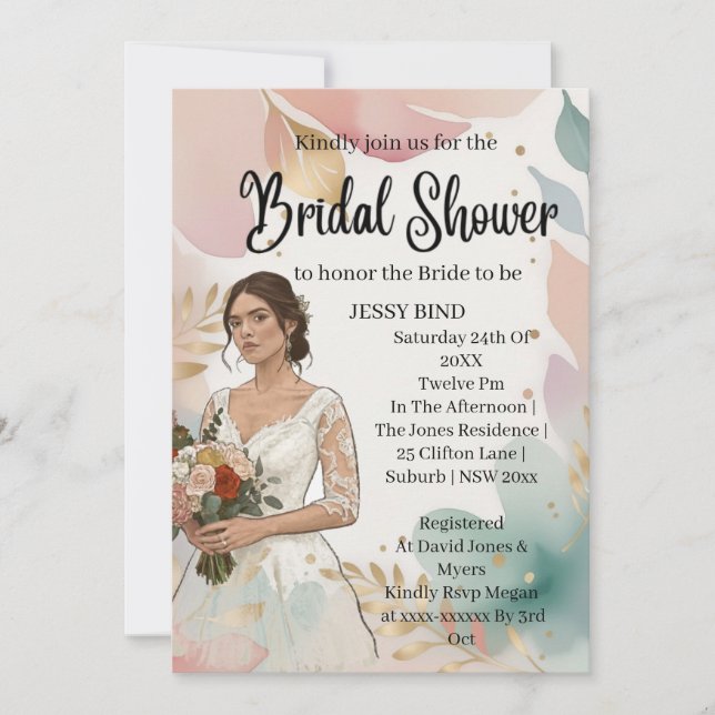 Invitación Elegante Boda blanco vestido con ducha de novia (Anverso)