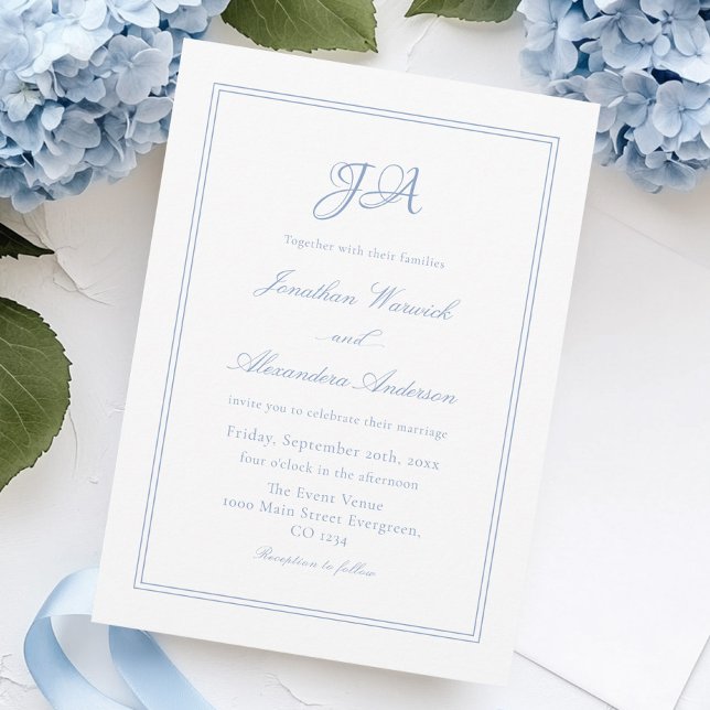 Invitación Elegante Boda blanco y azul turbio (Subido por el creador)