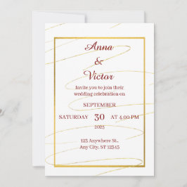 Invitación Elegante Boda blanco y dorado
