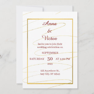 Invitación Elegante Boda blanco y dorado