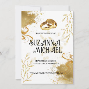 Invitación Elegante boda blanco y dorado