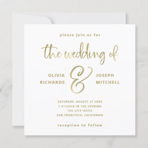 Invitación Elegante Boda blanco y falso oro