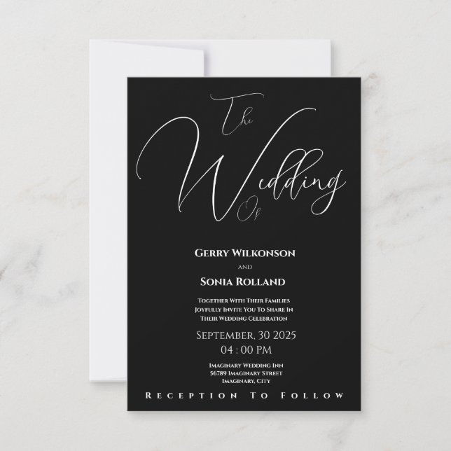 Invitación Elegante Boda blanco y negro (Anverso)