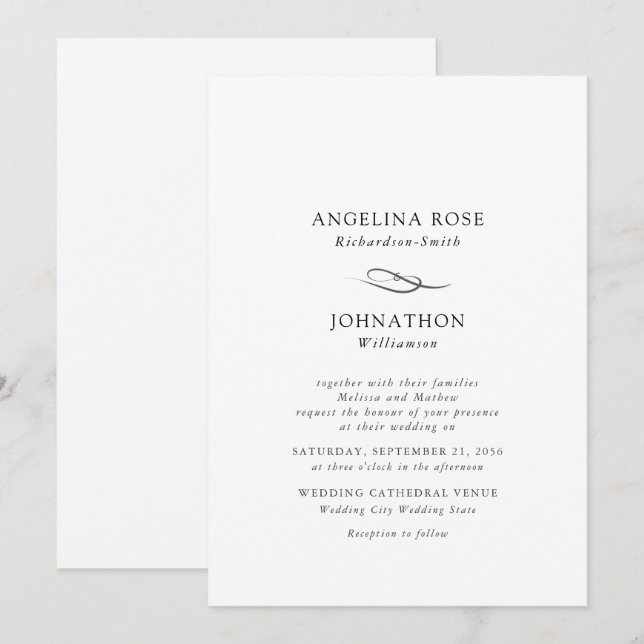 Invitación Elegante Boda blanco y negro (Anverso / Reverso)