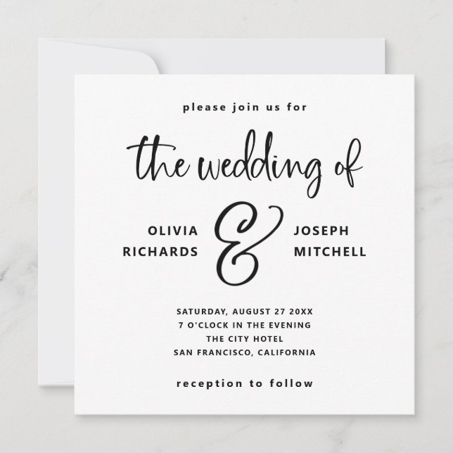 Invitación Elegante Boda blanco y negro (Anverso)