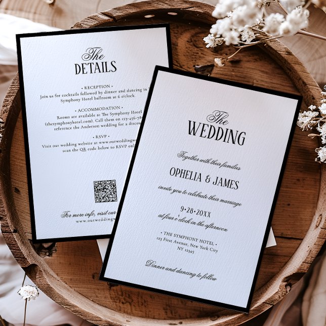 Invitación Elegante Boda blanco y negro todo en uno (Subido por el creador)