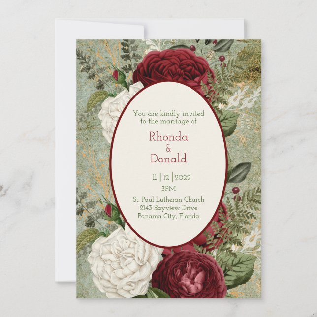 Invitación Elegante Boda blanco y rosa rojo oscuro (Anverso)