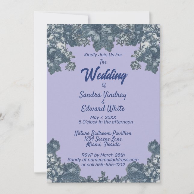 Invitación Elegante Boda Blue Chinoiserie Floral Blue (Anverso)