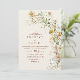 Invitación Elegante Boda Bohemia Floral Terracota y Beige