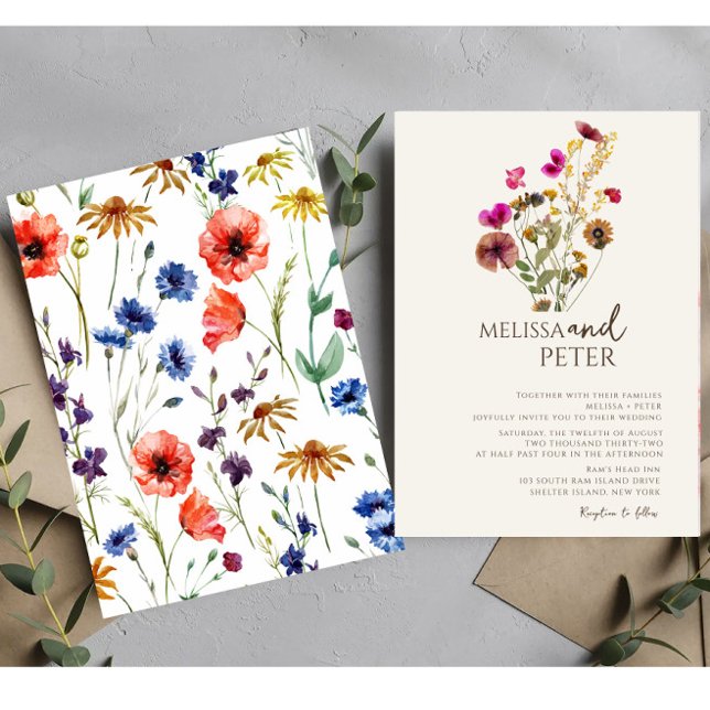 Invitación Elegante Boda Bohemiana Floral de Flores Silvestre (Subido por el creador)