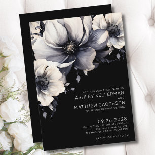 Invitación Elegante Boda Bohemiana Negra Floral