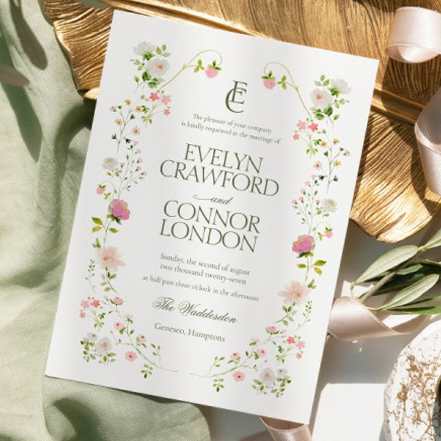 Invitación Elegante Boda Bohemiano Monograma Floral (Subido por el creador)
