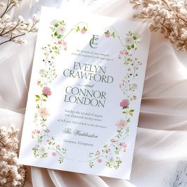 Invitación Elegante Boda Bohemiano Monograma Floral