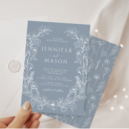 Invitación Elegante boda bohemio de flor azul polvoriento