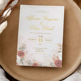 Invitación Elegante Boda Bohemio Floral Rosa Suave Moderno