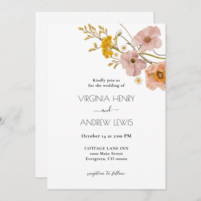 Invitación Elegante Boda Bohemio Floral Terracotta (Anverso / Reverso)