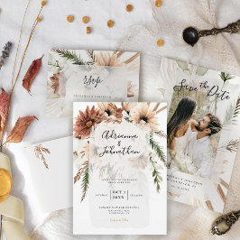Invitación Elegante Boda Bohemio Rústico Floral Pampas