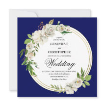 Elegante Boda Boho Blue Floral Gold Square