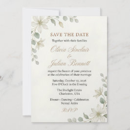 Invitación Elegante Boda Boho con Verde y Floral Beige