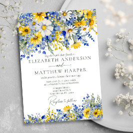 Invitación Elegante Boda Boho de Flores Silvestres Doradas Az