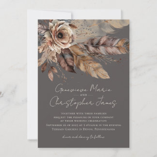 Invitación Elegante Boda Boho Earthy Floral Watercolor