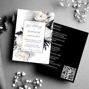 Invitación Elegante boda boho en blanco y negro todo en uno