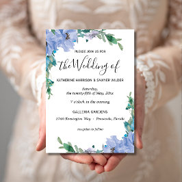 Invitación Elegante Boda Boho Floral Azul