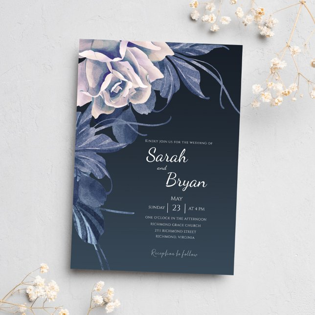 Invitación Elegante Boda Boho floral azul floral moderno auda (Subido por el creador)