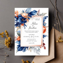 Elegante Boda Boho Floral de Terracota Azul Marino