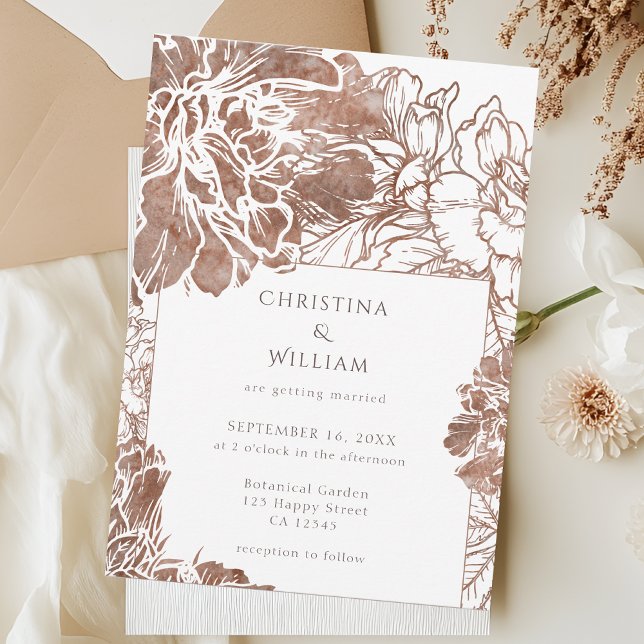 Invitación Elegante Boda Boho Floral Terracotta Brown (Subido por el creador)